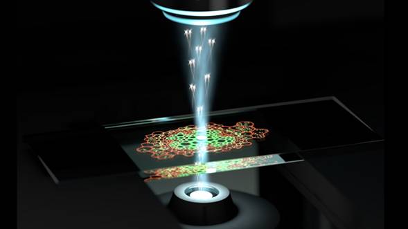 Impresi�n art�stica del nuevo microscopio cu�ntico de UQ en acci�n.